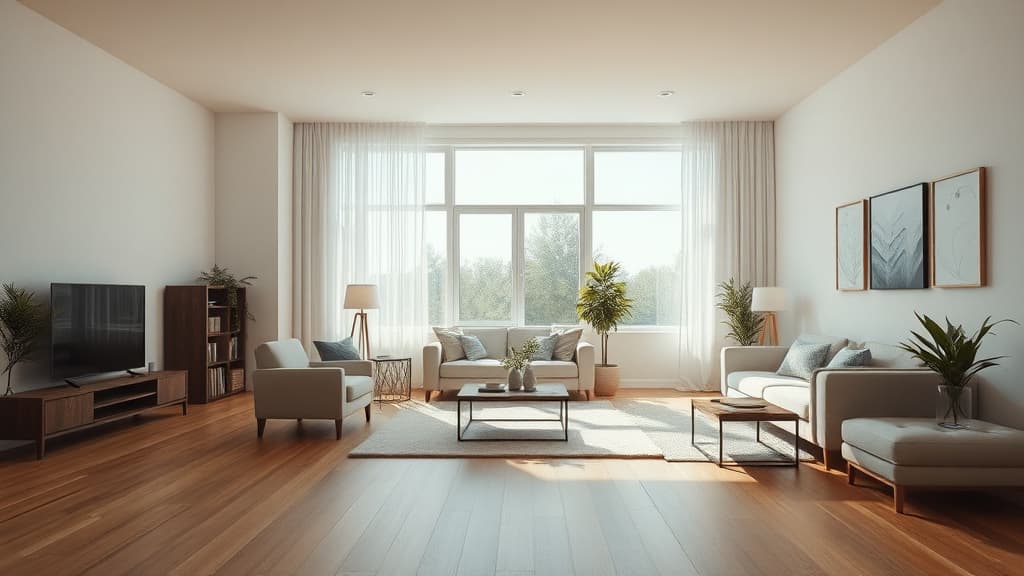 Split screen showing an empty room versus the same room with AI-generated furniture and decor