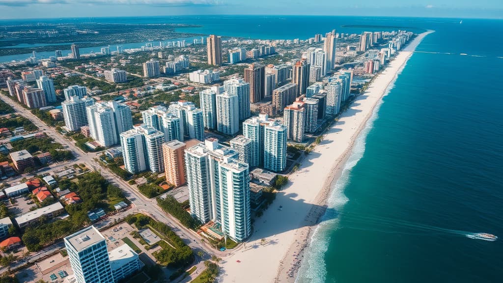 Aerial view of Miami Beach high-rise condominiums along the coastline showing dense housing inventory