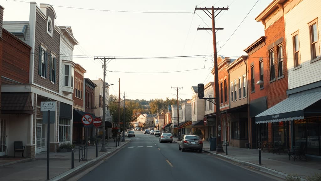 Small town main street representing rural communities experiencing strong housing market growth