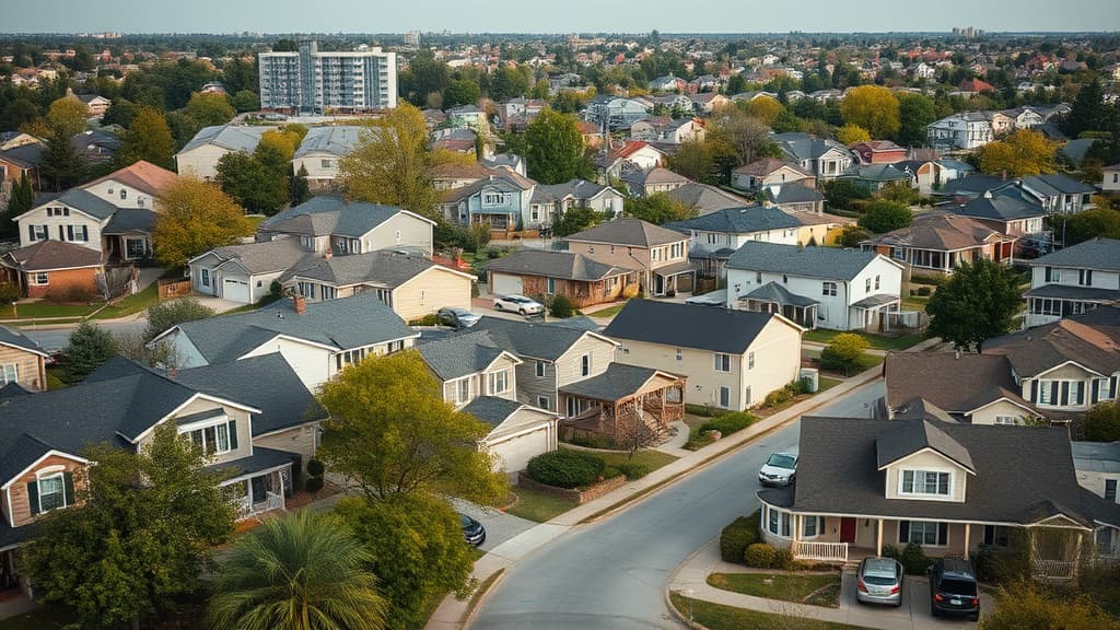 A diverse collection of residential neighborhoods showing varying housing types from different regions across America